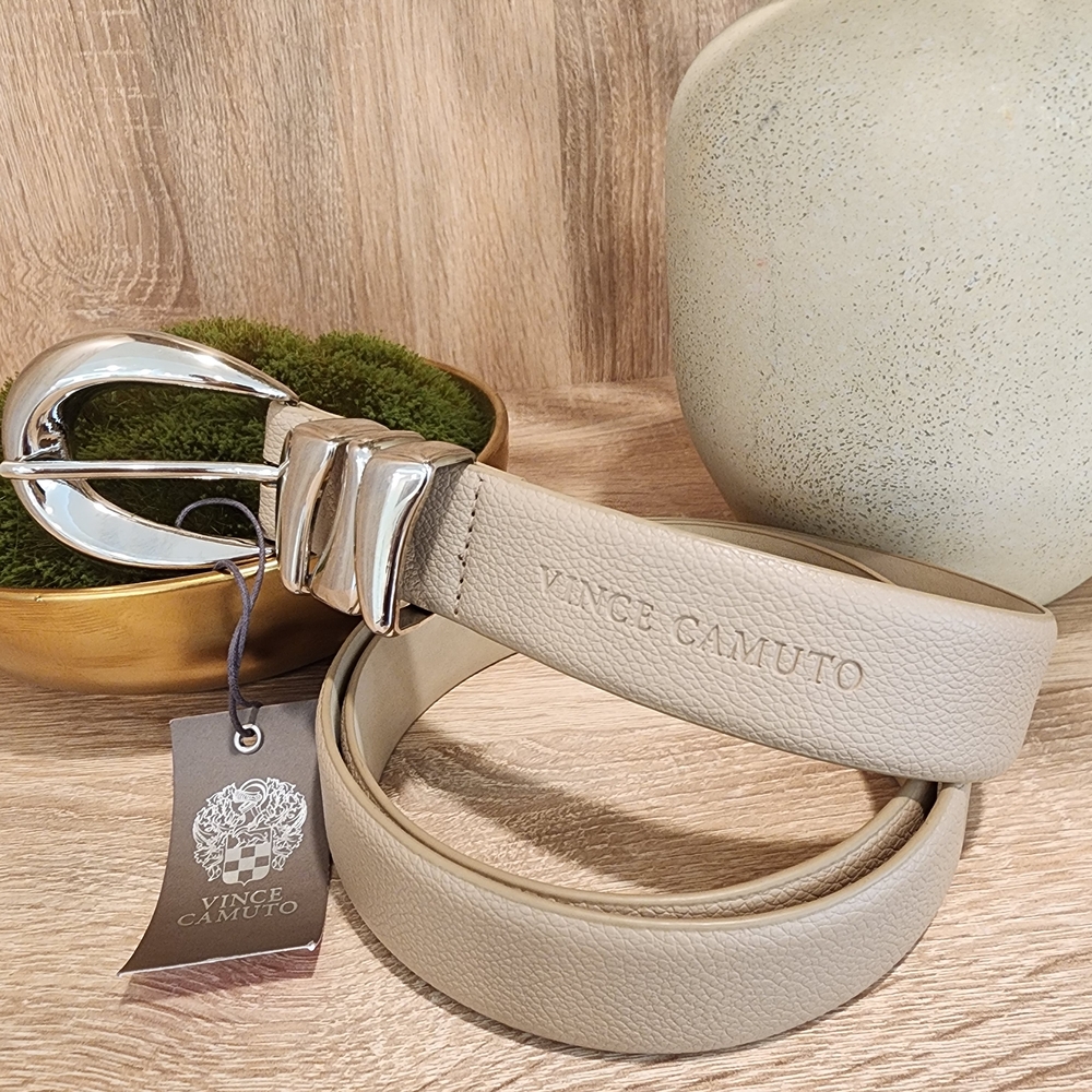 Vince Camuto Women's Sculptural Sand Faux Leather Belt Silver Buckle Size XL - Picture 3 of 9